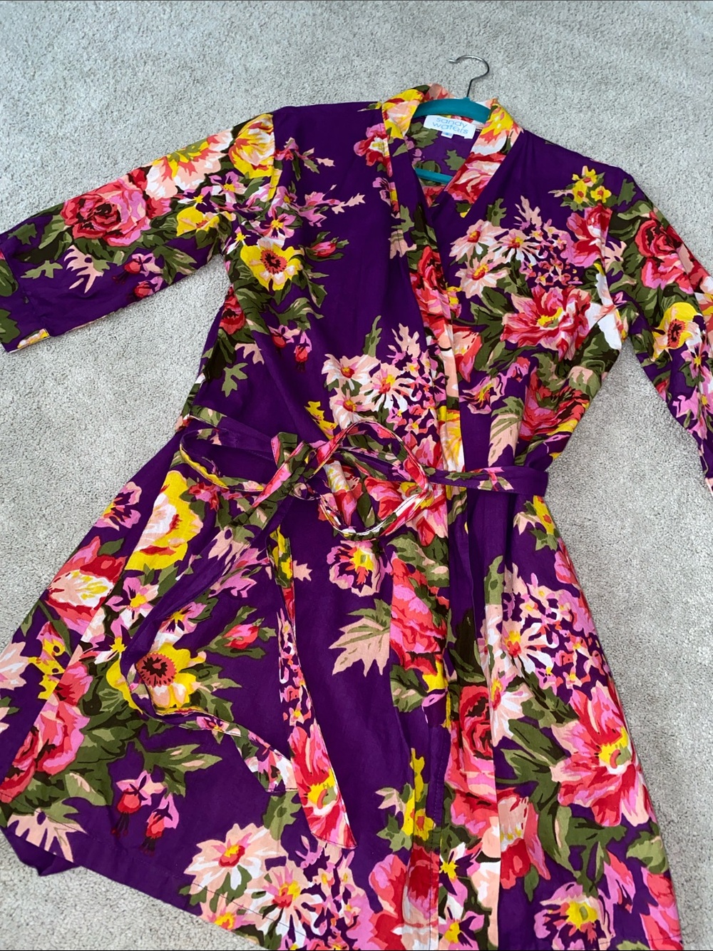 Sandy Waters Dressing Robe‎ purple pink Floral Print Small